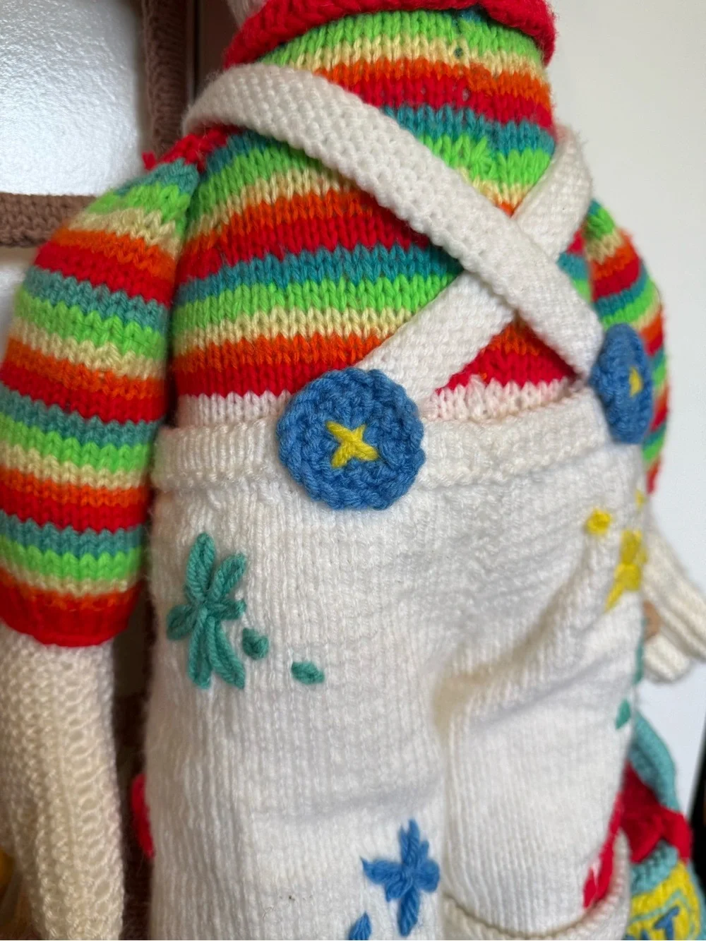Handmade Knit Clown Doll - great details.  Classroom or nursery decor.